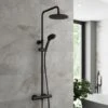 Bathroom Thermostatic Mixer Shower Set Round Matte Black Twin Head Exposed Valve 1 Bathroom Thermostatic Mixer Shower Set Round Matte Black Twin Head Exposed Valve -Bathroom Supplies Store 19887319 1