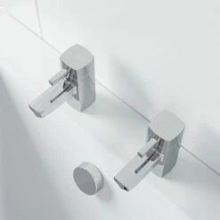 Hot & Cold Bathroom Bath Taps Modern Chrome Twin Pair Brass Square Lever Handles -Bathroom Supplies Store 23631919 3