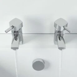 Hot & Cold Bathroom Bath Taps Modern Chrome Twin Pair Brass Square Lever Handles -Bathroom Supplies Store 23631919 4