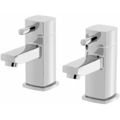 Hot & Cold Bathroom Bath Taps Modern Chrome Twin Pair Brass Square Lever Handles -Bathroom Supplies Store 23631919 5