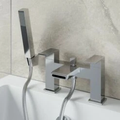 Modern Bathroom Square Chrome Basin Sink Mixer Bath Shower Head Mixer Tap Set -Bathroom Supplies Store 23631926 3