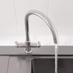 Sauber Traditional Mono Kitchen Sink Mixer Tap Twin Lever Handles Spout Chrome -Bathroom Supplies Store 23631930 3