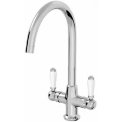 Sauber Traditional Mono Kitchen Sink Mixer Tap Twin Lever Handles Spout Chrome -Bathroom Supplies Store 23631930 4