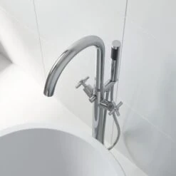 Freestanding Bathroom Tap Bath Shower Mixer Chrome Floor Mounted Free Standing -Bathroom Supplies Store 23631965 3