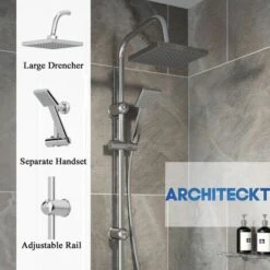 Bathroom Shower Kit Adjust Riser Rail Hose Twin Shower Heads Chrome Square Set -Bathroom Supplies Store 23636672 2