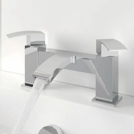 Modern Bathroom Bath Mixer Filler Tap Curved Spout Square Lever Handles Chrome 4 Modern Bathroom Bath Mixer Filler Tap Curved Spout Square Lever Handles Chrome - Image 2