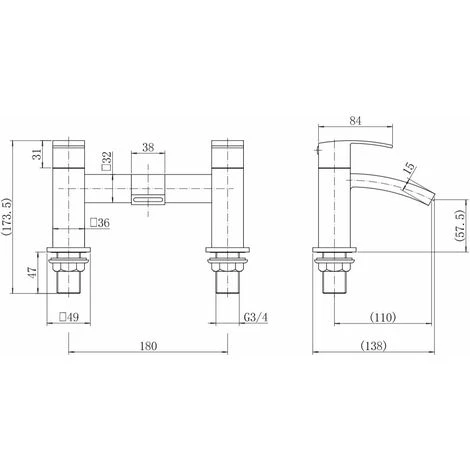 Modern Bathroom Bath Mixer Filler Tap Curved Spout Square Lever Handles Chrome 7 Modern Bathroom Bath Mixer Filler Tap Curved Spout Square Lever Handles Chrome - Image 5