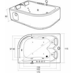 SIMBA WHIRLPOOL BATH TUB BLACK HAVANA HOT TUB 170x115cm BLACK FOR 2 PERSONS -Bathroom Supplies Store 25100752 5