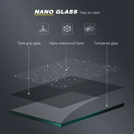 ELEGANT 1100mm Walkin Shower Enclosure Bathroom 8mm Grey Safety Easy Clean Glass For Bath Wetroom Walk In Shower Cubicle Screen Panels + Black Stainless Steel Support Bars 6 ELEGANT 1100mm Walkin Shower Enclosure Bathroom 8mm Grey Safety Easy Clean Glass For Bath Wetroom Walk In Shower Cubicle Screen Panels + Black Stainless Steel Support Bars - Image 4