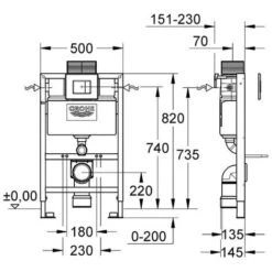 Rimless ECO Wall Hung Toilet Pan, Seat & GROHE 38773000 Rapid 0.82m SL 3-in-1 Low Height WC Cistern Frame Inc. Plate -Bathroom Supplies Store 26585212 5