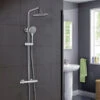 AICA Thermostatic Exposed Shower Mixer Bathroom Twin Head Large Round Bar Set Chrome -Bathroom Supplies Store 27729015 1