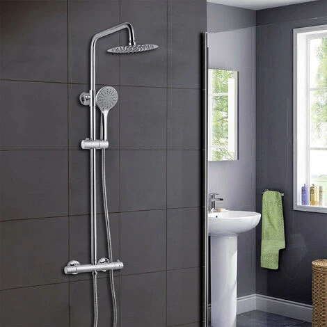 AICA Thermostatic Exposed Shower Mixer Bathroom Twin Head Large Round Bar Set Chrome 3 AICA Thermostatic Exposed Shower Mixer Bathroom Twin Head Large Round Bar Set Chrome
