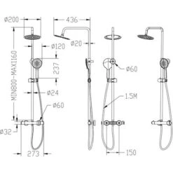 AICA Thermostatic Exposed Shower Mixer Bathroom Twin Head Large Round Bar Set Chrome 11 AICA Thermostatic Exposed Shower Mixer Bathroom Twin Head Large Round Bar Set Chrome -Bathroom Supplies Store 27729015 5