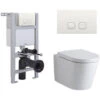 Milano Ballam - White Ceramic Modern Bathroom Wall Hung Round Toilet WC With Short Wall Frame&44 Dual Flush Cistern&44 Soft Close Seat And Flush Plate - Square White Flush Plate 1 Milano Ballam - White Ceramic Modern Bathroom Wall Hung Round Toilet WC With Short Wall Frame&44 Dual Flush Cistern&44 Soft Close Seat And Flush Plate - Square White Flush Plate -Bathroom Supplies Store 27966752 1