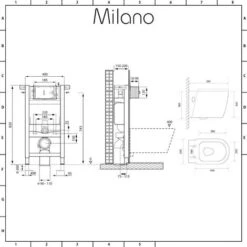 Milano Ballam - White Ceramic Modern Bathroom Wall Hung Round Toilet WC With Short Wall Frame&44 Dual Flush Cistern&44 Soft Close Seat And Flush Plate - Square White Flush Plate -Bathroom Supplies Store 27966752 4