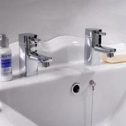 NRG Modern Square Bathroom Chrome Twin Hot And Cold Sink Basin Taps Brass Faucet Pair -Bathroom Supplies Store 28264399 5