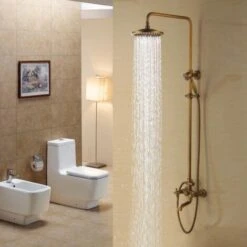 Classic Shower Column In Antique Brass With Bath Spout