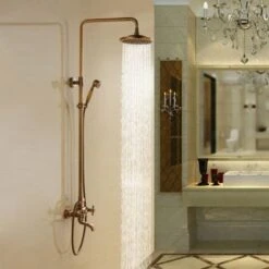 Classic Shower Column In Antique Brass With Bath Spout -Bathroom Supplies Store 28355309 4