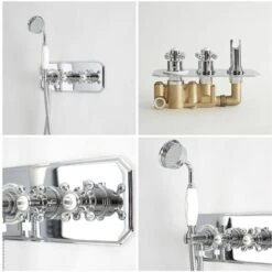 Milano Elizabeth - Traditional 2 Outlet Twin Diverter Thermostatic Mixer Shower Valve With 200mm Round Rainfall Shower Head And Hand Shower Handset - Chrome & White -Bathroom Supplies Store 28742221 4