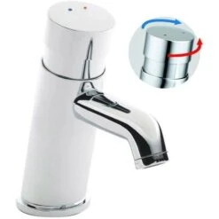 Non Concussive Push Down Self Closing Round Chrome Basin Mono Mixer Tap Hot Cold -Bathroom Supplies Store 30321393 3