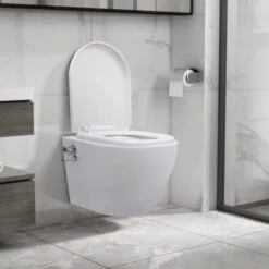 Wall Hung Rimless Toilet With Bidet Function Ceramic White