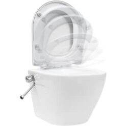 Wall Hung Rimless Toilet With Bidet Function Ceramic White -Bathroom Supplies Store 30332046 3