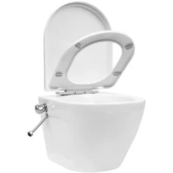 Wall Hung Rimless Toilet With Bidet Function Ceramic White -Bathroom Supplies Store 30332046 4