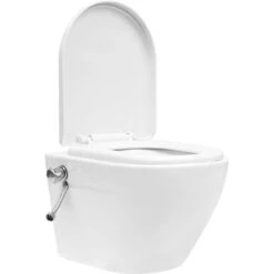 Wall Hung Rimless Toilet With Bidet Function Ceramic White -Bathroom Supplies Store 30332046 5