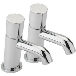 2 X Chrome Non-Concussive Basin Sink Tap Push Down Delay Self Close Closing