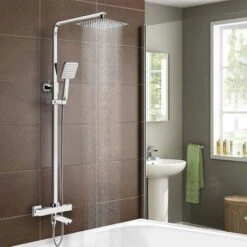 Edor 3 Way Exposed Square Thermostatic Shower Mixer Bathroom Twin Head Valve Set
