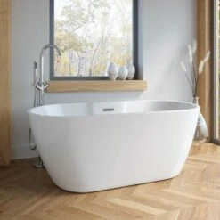 1555mm Modern Freestanding Bath Double Ended Overflow Waste White Acrylic Luxury