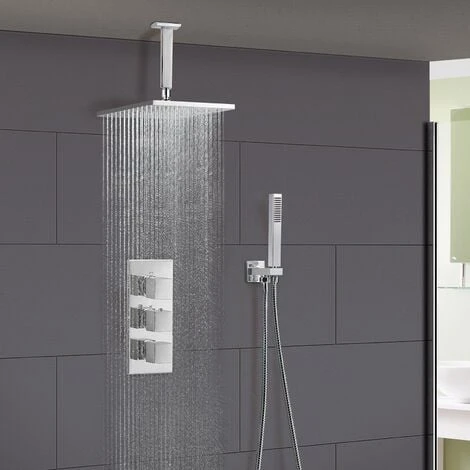 Rose 2 Way Square Concealed Thermostatic Mixer Valve Head Hand Held Shower Set 3 Rose 2 Way Square Concealed Thermostatic Mixer Valve Head Hand Held Shower Set