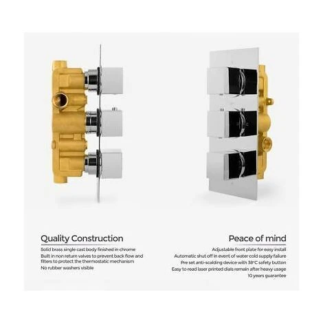 Cameo Bathroom Concealed Square Thermostatic Shower Mixer Valve Tap Chrome 5 Cameo Bathroom Concealed Square Thermostatic Shower Mixer Valve Tap Chrome - Image 3