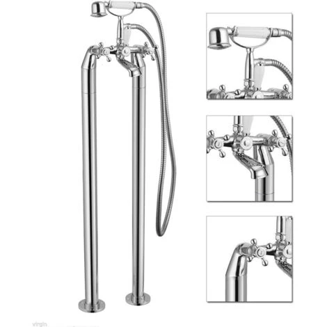 Stratford Traditional Freestanding Floor Mounted Bath Shower Mixer Tap With Handheld Kit 3 Stratford Traditional Freestanding Floor Mounted Bath Shower Mixer Tap With Handheld Kit
