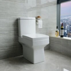 Close Coupled Square Toilet Soft Close Seat Ceramic White WC Bathroom