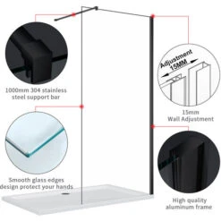 ELEGANT Walk In Shower Screen 8mm Nano Glass Wet Room Frameless Shower Door 900mm Black -Bathroom Supplies Store 33535657 5