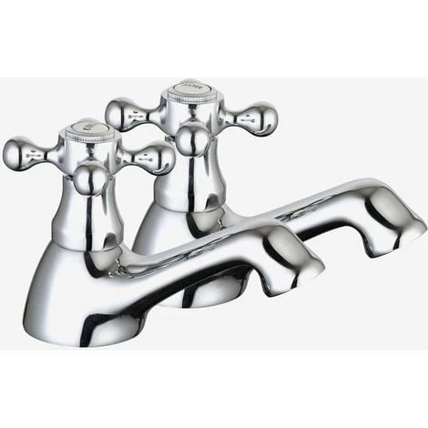 Strafford Victorian Chrome Cross Head Basin Hot & Cold Tap Pair + Waste 4 Strafford Victorian Chrome Cross Head Basin Hot & Cold Tap Pair + Waste - Image 2