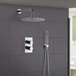 Violet Concealed Round Thermostatic Shower Mixer And Shower Head With Handset Kit