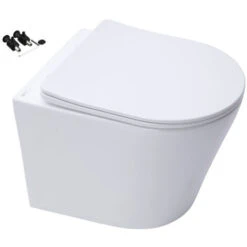 ECO Rimless Wall Hung Toilet, Seat & VITRA WC Cistern Frame Plate - Matt Chrome -Bathroom Supplies Store 36284696 3