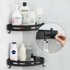 Shower Shelf Corner Shelf Shower Basket Drill-co.ukee Shower Shelves For Bathroom, Space Aluminum, Matte Finish, Bathroom Shelf, 2-Piece Black SOEKAVIA -Bathroom Supplies Store 38446143 4