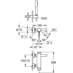 Grohe Essence 1/2" Single Lever Bath/shower Mixer (33628001) -Bathroom Supplies Store 39021531 2