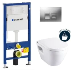 Geberit Toilet Set Solid UP100 + Serel SM10 Bowl + Softclose Seat + Chrome Flush Plate (39186GEB2)