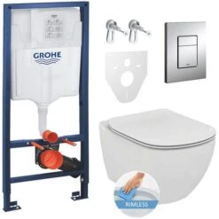 Grohe Toilet Set Rapid SL GROHE + Toilet Bowl Ideal Standard Tesi Aquablade + Flush Plate Grohe Skate Chrome (GROHEAQUA-SET)