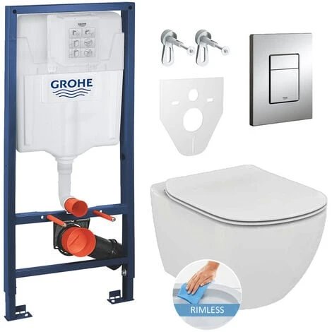 Grohe Toilet Set Rapid SL GROHE + Toilet Bowl Ideal Standard Tesi Aquablade + Flush Plate Grohe Skate Chrome (GROHEAQUA-SET) 3 Grohe Toilet Set Rapid SL GROHE + Toilet Bowl Ideal Standard Tesi Aquablade + Flush Plate Grohe Skate Chrome (GROHEAQUA-SET)