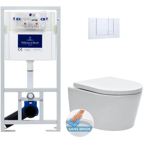 Villeroy & Boch Toilet Set Frame + Swiss Aqua Technologies Rimless Toilet + Chrome Flush Plate (ViConnectSATrimless-1) 3 Villeroy & Boch Toilet Set Frame + Swiss Aqua Technologies Rimless Toilet + Chrome Flush Plate (ViConnectSATrimless-1)