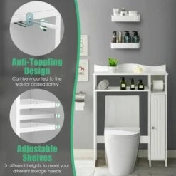 Adjustable Over Toilet Bathroom Storage Rack W/ Side Cabinet & Paper Holder -Bathroom Supplies Store 39664441 3