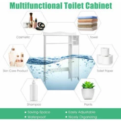 Adjustable Over Toilet Bathroom Storage Rack W/ Side Cabinet & Paper Holder -Bathroom Supplies Store 39664441 5