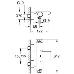 Grohe Grohtherm 2000 Set Thermostatic Bath/shower Mixer + 1 Jet Hand Shower + Hose And Wall Bracket, Chrome (34174001-Euphoria) -Bathroom Supplies Store 40506936 4
