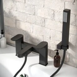 Luxury Bath Filler Tap Shower Mixer With Handset Kit Matte Black Kento -Bathroom Supplies Store 40901380 4