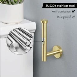 Toilet Roll Holder Bathroom Tissue Paper Dispenser SUS304 Stainless Steel Wall Mounted Brushed Brass, -Bathroom Supplies Store 42674538 5